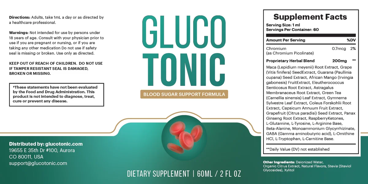 GlucoTonic Product Label